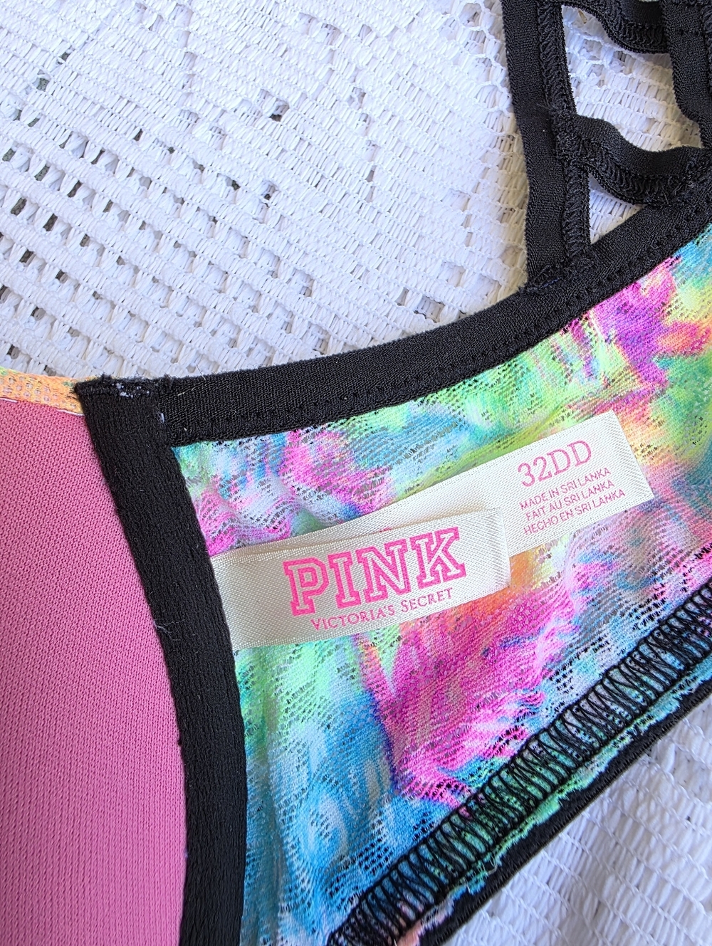 PINK Victoria's Secret Push Up Bra 32DD Front Closure Lace Underwire Padded Neon - Picture 5 of 12
